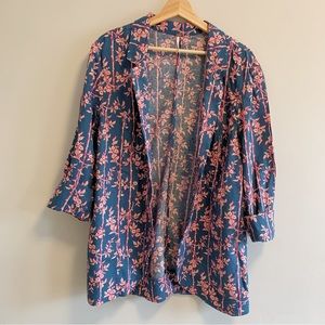 Free People Linen Blend Floral Cardigan Blazer